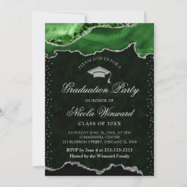 Convite Elegante Verde e Graduação de Ágata Mármore Prata