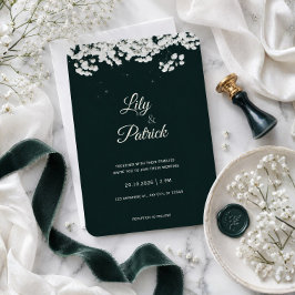 Convite Elegante verde esmeralda baby's breath