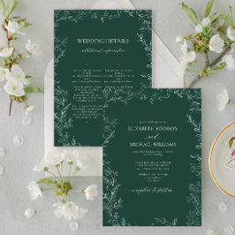Convite Elegante Verde Esmeralda Casamento com Detalhes Mí