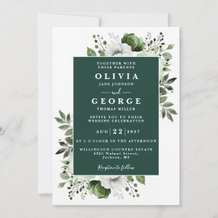 Convite Elegante Verde Esmeralda Floral Casamento Tudo Em 