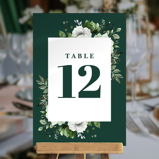 Convite Elegante Verde Esmeralda Floral Country Número de  (Emerald Green Elegant Country Floral Table Number)