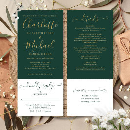 Convite Elegante Verde Esmeralda Moderno Script Dourado