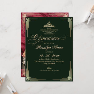 Convite Elegante Verde Esmeralda Princesa Quinceañera