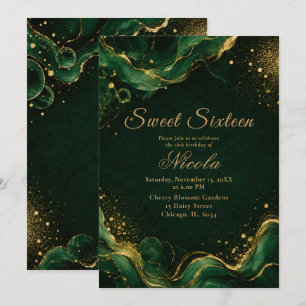 Convite Elegante Verde Esmeralda Tinta Álcool Sweet Sixtee