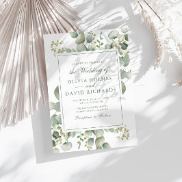 Convite Elegante Verde Eucalipto Botânico Casamento