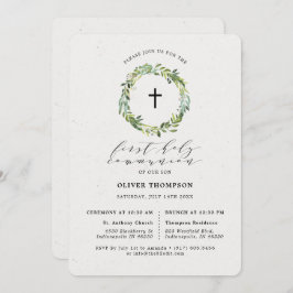 Convite Elegante Verde Eucalyptus Primeira Comunhão