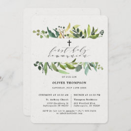 Convite Elegante Verde Eucalyptus Primeira Comunhão