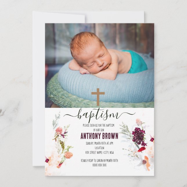 CONVITE ELEGANTE VERDE, LARANJA, VERMELHO E BEBÊ DE VINHO (Frente)