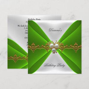 Convite Elegante Verde Lima Aniversário Dourado Jóia Seda