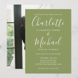 Convite Elegante Verde Musgo Moderno Casamento de Foto em