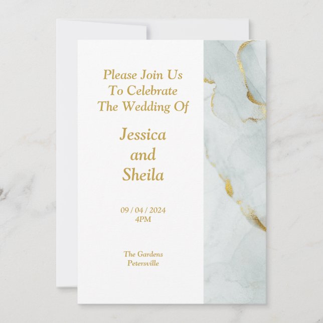 Convite Elegante, verde, ouro, marmoreado (Frente)