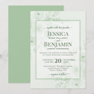 Convite Elegante Verde Sage Boho Chic Floral Casamento