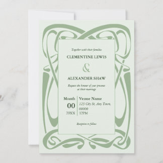 Convite Elegante Verde Sage no Ribbon Vintage Verde Mint