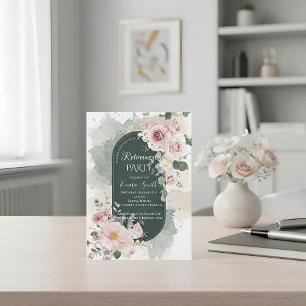 Convite Elegante Verde Sage Rosa Floral Nu Watercolor