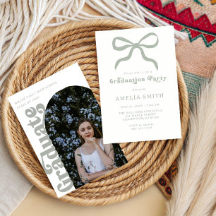 Convite elegante Verde-sálvia laço Festa de Formatura chic