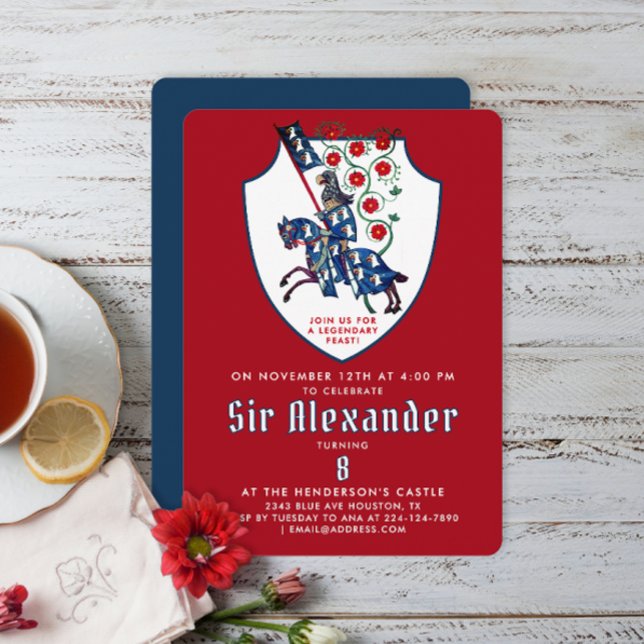 Convite Elegante Vermelho Branco Vermelho Medieval Armando (Criador carregado)