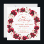 Convite Elegante Vermelho Cor-de-rosa aniversário de 30 an<br><div class="desc">Bonitas rosas vermelhas de aquarela e peônias cor-de-rosa criam uma coroa elegante para decorar este convite de aniversário de 30 anos. A caligrafia acrescenta um toque especial. Este convite de aniversário está disponível tanto no estoque de papelão tradicional quanto em uma versão descarregável. Faz parte da coleção de Rosas vermelhas...</div>