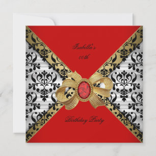 Convite Elegante Vermelho Dourado Preto Branco Damasco Dia