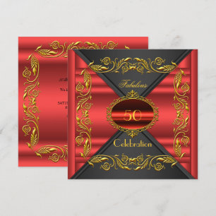 Convite Elegante Vermelho Dourado Preto Fabuloso 50º Anive