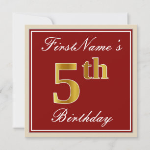 Convite Elegante, Vermelho, Faux Dourada 5 Birthday + nome