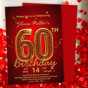 Convite Elegante Vermelho Luxurioso e Dourado 60º aniversá