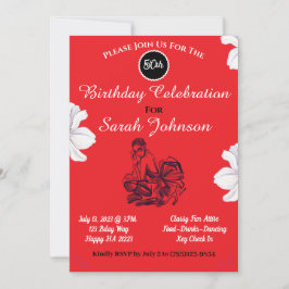 Convite Elegante Vermelho Vermelho Clássico Preto e Branco