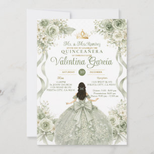 Convite Elegante vestido de Quinceañera com laço floral em