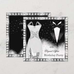 Convite Elegante Vestido Prata Festa de Aniversário Laço P