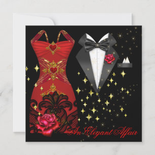 Convite Elegante vestido vermelho para ocasiões Black Tie 