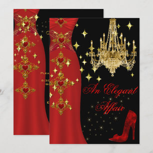 Convite Elegante vestido vermelho para um aniversário com