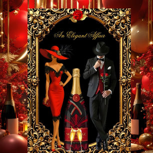 Convite Elegante Vestido Vermelho Rosa de Gala Tuxedo Aniv