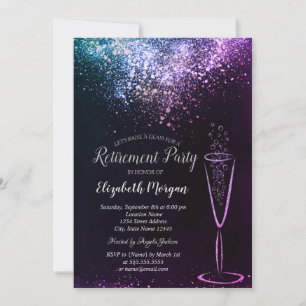 Convite Elegante Vidro de Confete Roxo Aposentadoria Preta