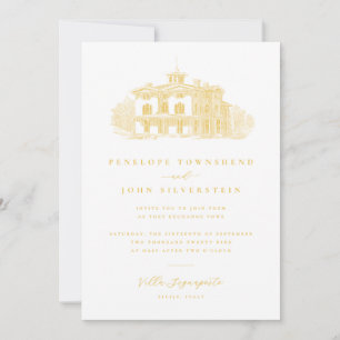 Convite Elegante Vila Italiana Vintage Bodas de Ouro