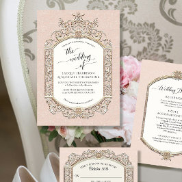 Convite Elegante Vintage Barroco, Victoriano, Blush Rosa D