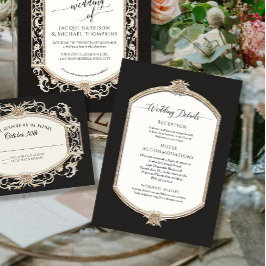 Convite Elegante Vintage Black White em Detalhes Dourados