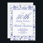 Convite Elegante Vintage Blue Floral 50th Birthday Women<br><div class="desc">Elegante vintage azul floral em branco no 50º convite de aniversário para mulheres com um belo texto de roteiro. Texto, fontes e texto são completamente personalizáveis, então, embora este cartão seja projetado para uma senhora que comemora seu 50º aniversário, ele pode ser personalizado para qualquer idade. Entre em contato conosco...</div>