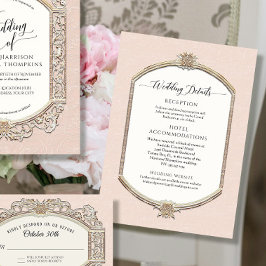 Convite Elegante Vintage Blush Pink em Detalhes Dourados d