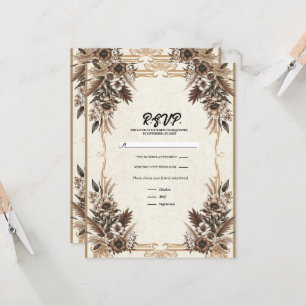 Convite Elegante Vintage Boêmio Floral Casamento RSVP