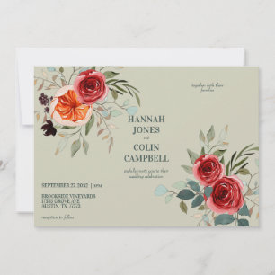 Convite Elegante Vintage Boho Red Orange Cinza Invt