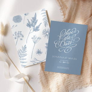 Convite Elegante Vintage Calliografia Dusty Blue