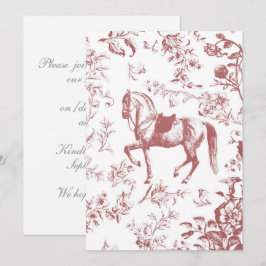 Convite Elegante Vintage Cavalo Floral Rosa-Rosa-Rosa-Rosa