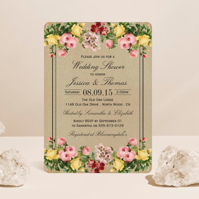Convite Elegante Vintage Chás de casamento Florais (Criador carregado)