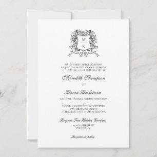 Convite Elegante Vintage Crest Line Art Boho Código QR Fot