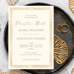 Convite Elegante Vintage Dourado Ornado Nossa Noiva Casame