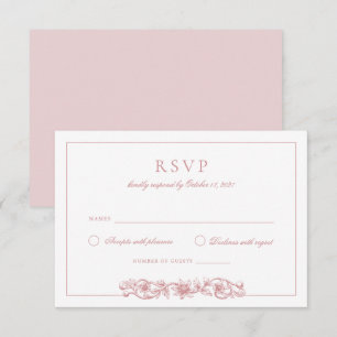 Convite Elegante Vintage Floral Blush Pink Casamento RSVP