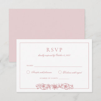 Convite Elegante Vintage Floral Blush Pink Casamento RSVP