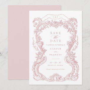 Convite Elegante Vintage Floral Blush Toile Salvar a Data
