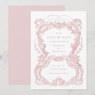 Convite Elegante Vintage Floral Blush Toile Salvar a Data