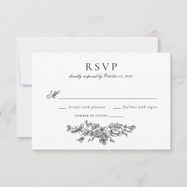 Convite Elegante Vintage Floral French Wedding RSVP (Frente)