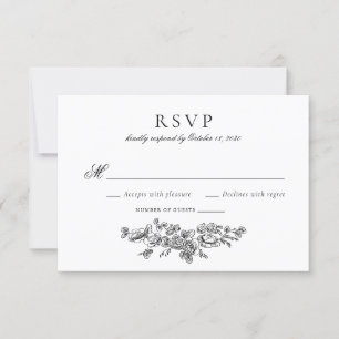 Convite Elegante Vintage Floral French Wedding RSVP